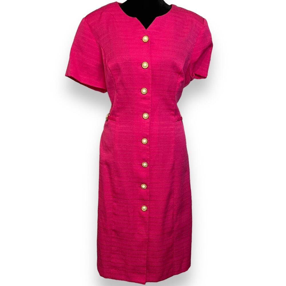 Focus Sheath Dress Women's 14 Petite Pink Button Front Vintage Chic Barbiecore